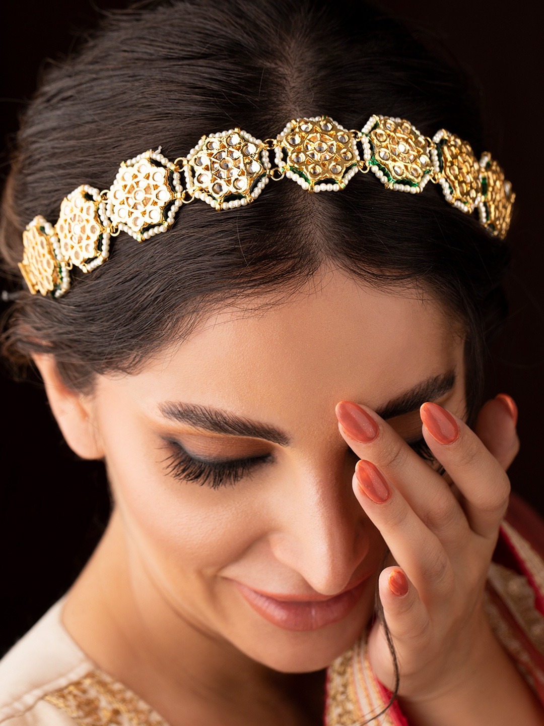 

Rubans Women 22K White Gold Plated Handcrafted Beaded Stone Studded Hair Band