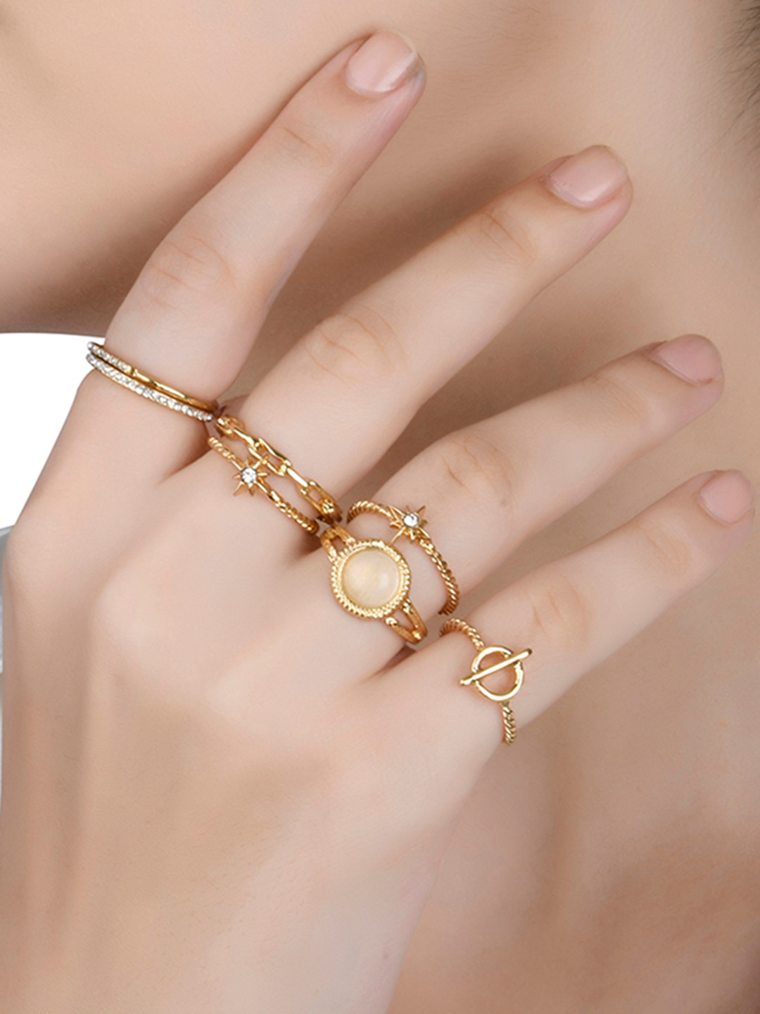 

Lilly & sparkle Set Of 13 Gold Plated Finger Rings
