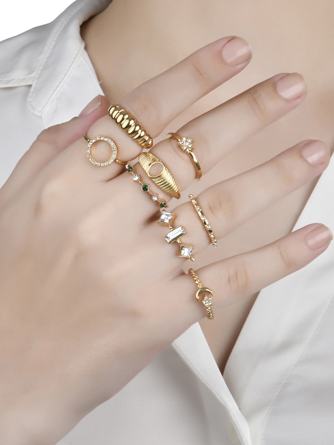 

Lilly & sparkle Set of 14 Gold-Toned Contemporary Finger Rings