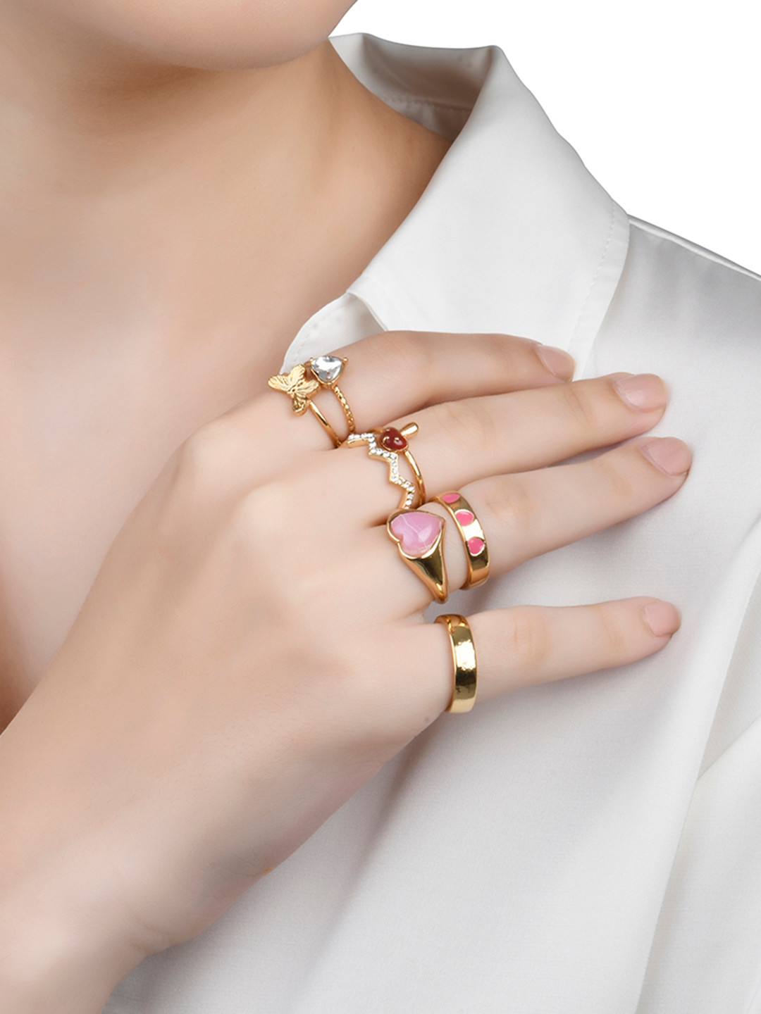 

Lilly & sparkle Set Of 12 Gold-Plated Enameled & Stone Studded Finger Ring