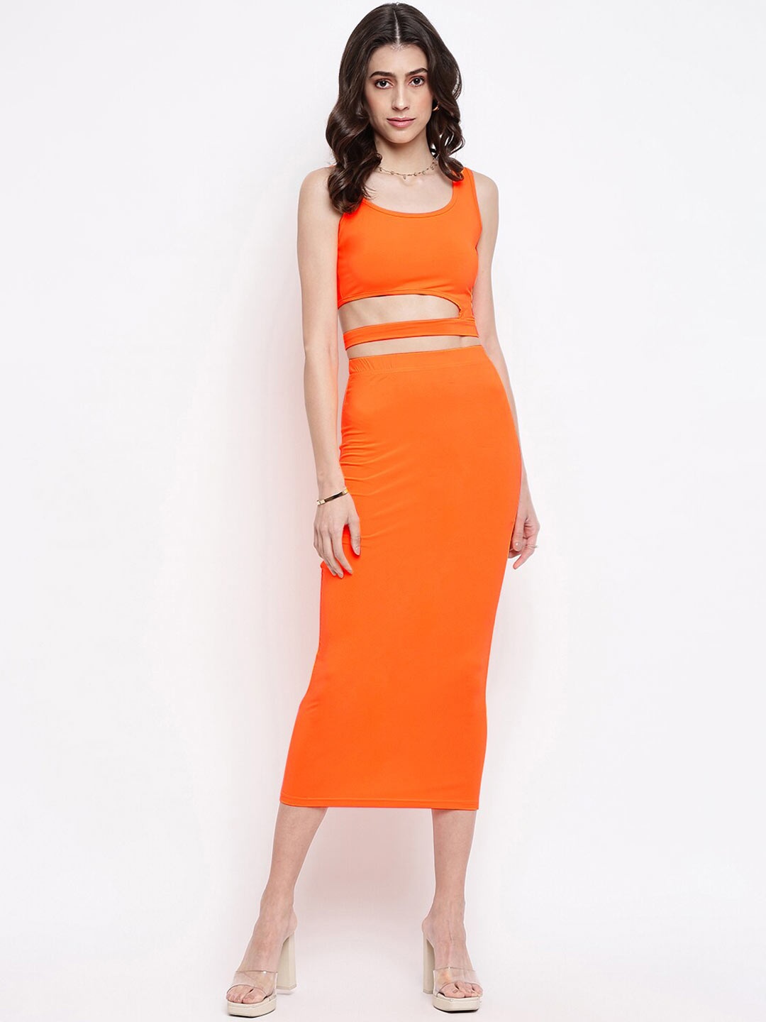 

iki chic Women Orange Top with Skirt