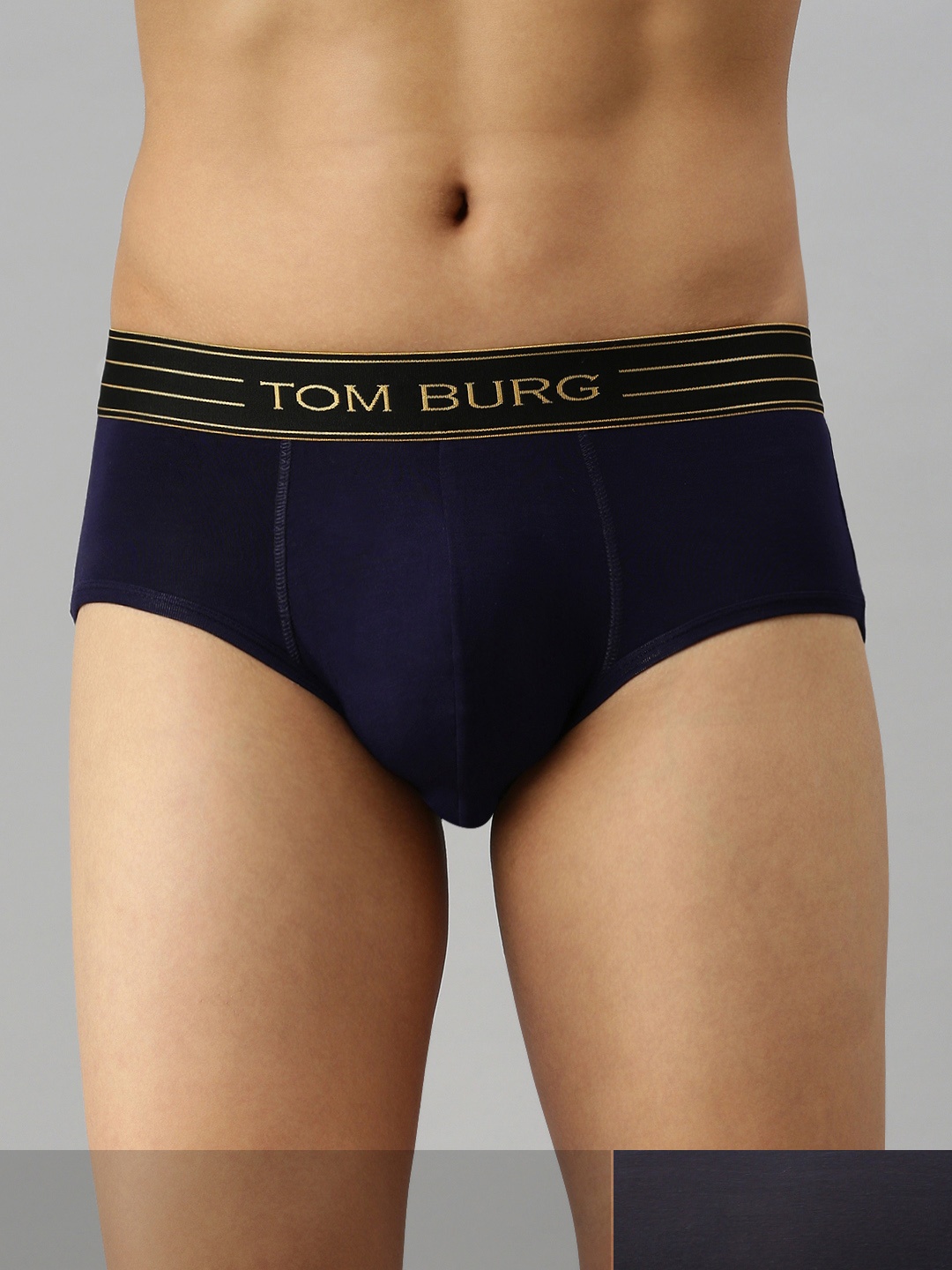 

TOM BURG Men Pack of 2 Solid Briefs 3023, Navy blue