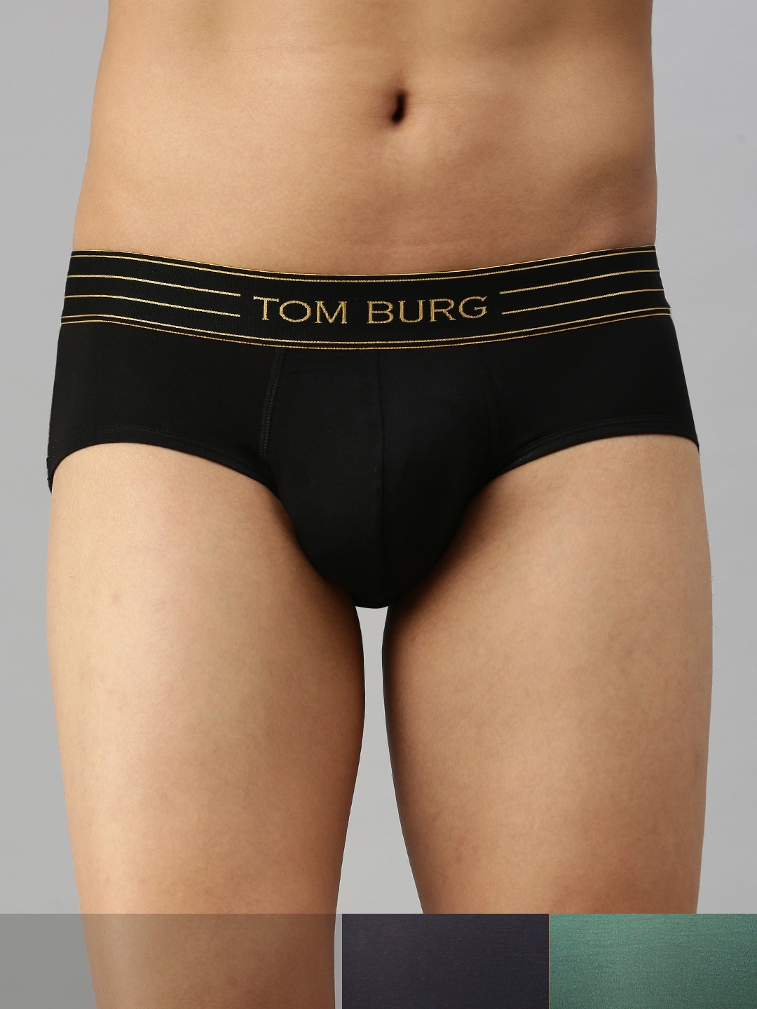 

TOM BURG Men Pack of 3 Solid Briefs 3034, Black