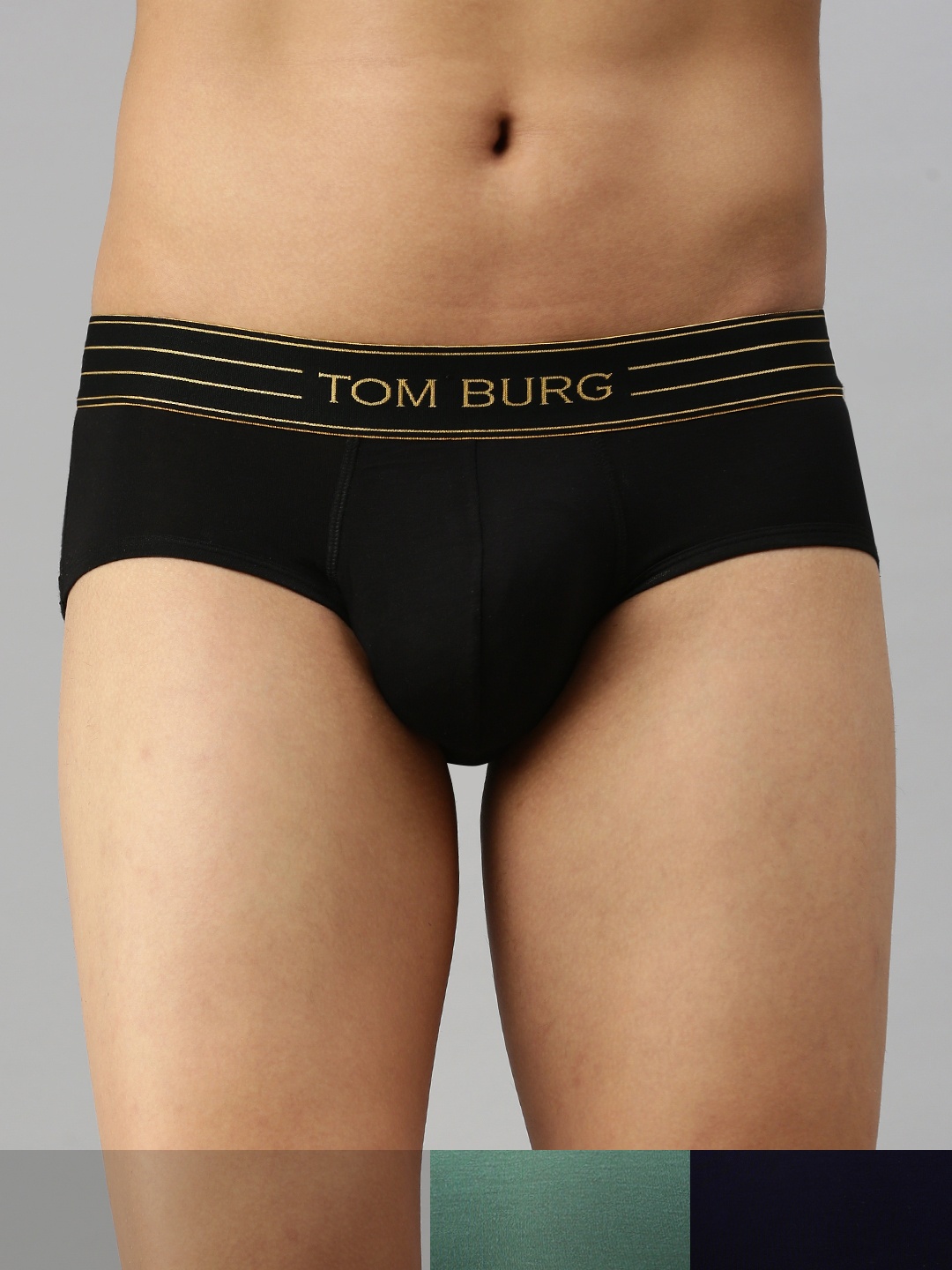 

TOM BURG Men Pack Of 3 Solid Basic Briefs 3028, Green