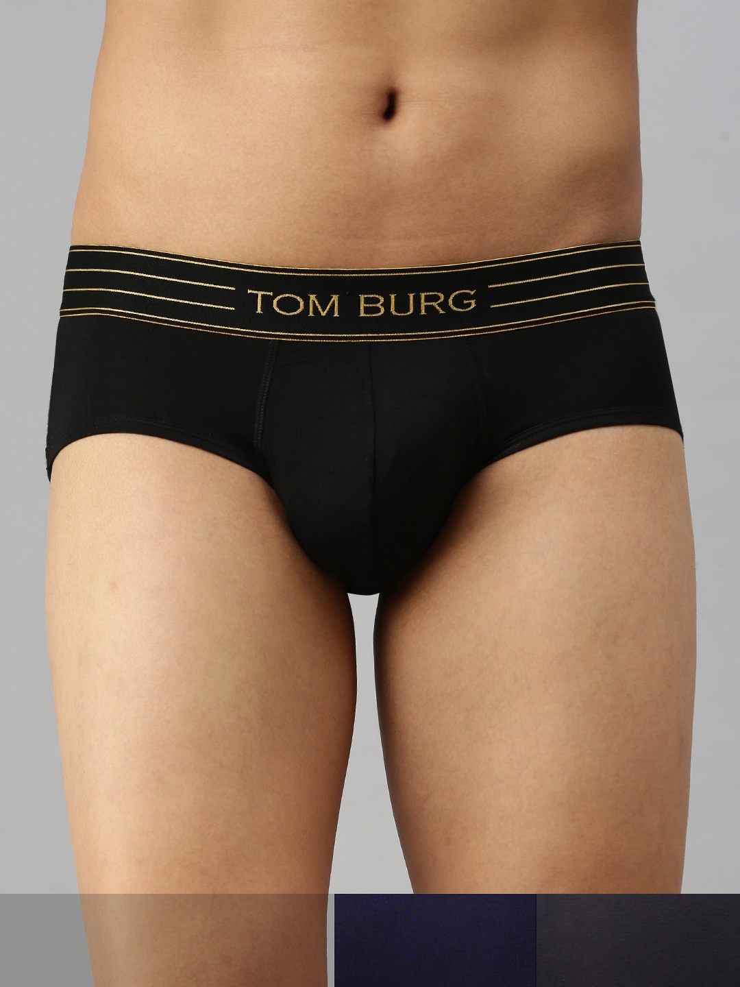 

TOM BURG Men Pack of 3 Solid Briefs 3035, Black