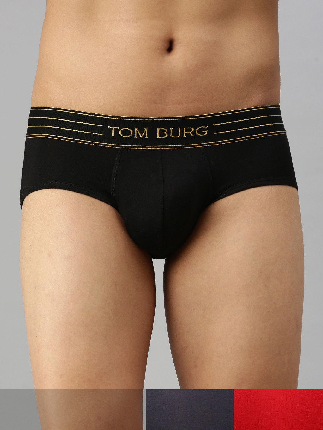 

TOM BURG Men Pack of 3 Solid Briefs 3021, Black