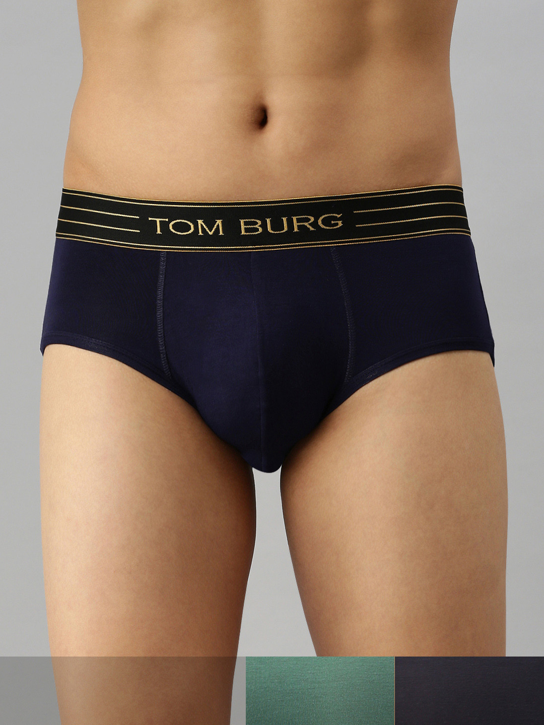 

TOM BURG Men Pack of 3 Solid Briefs 3032, Navy blue