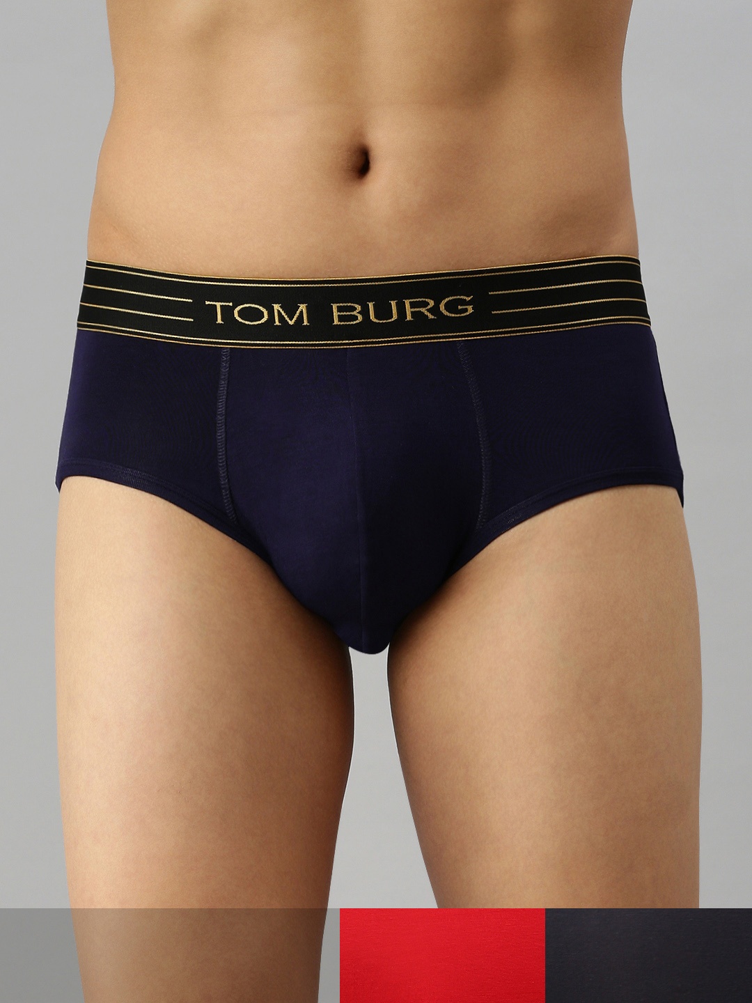 

TOM BURG Men Pack of 3 Solid Briefs 3029, Navy blue