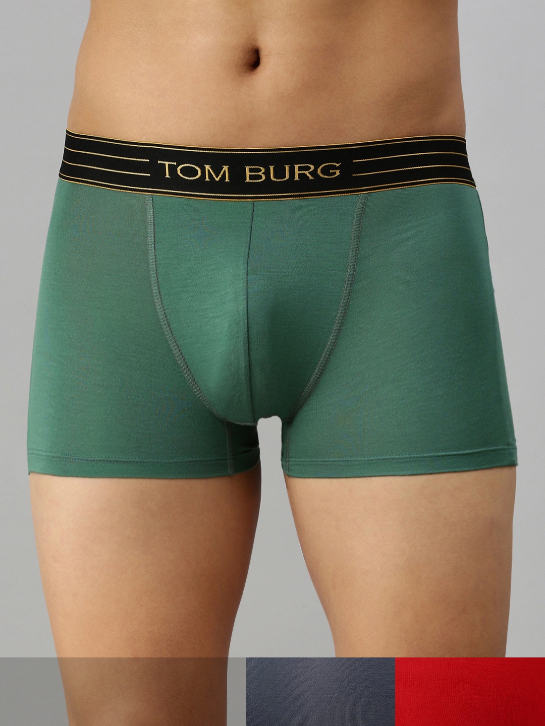 

TOM BURG Men Pack Of 3 Solid Trunks 3052, Red