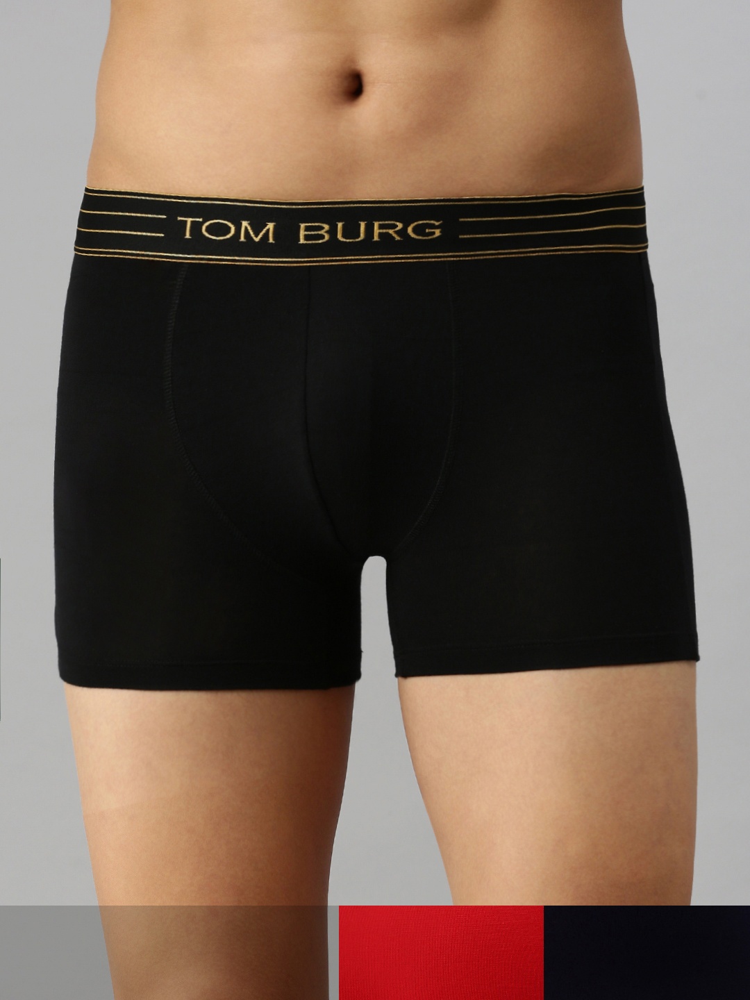 

TOM BURG Men Pack Of 3 Solid Trunks 3055, Red