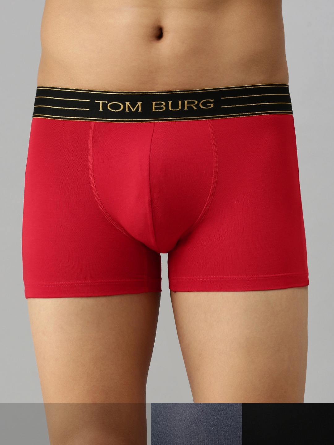 

TOM BURG Men Pack Of 3 Solid Trunks 3056, Red