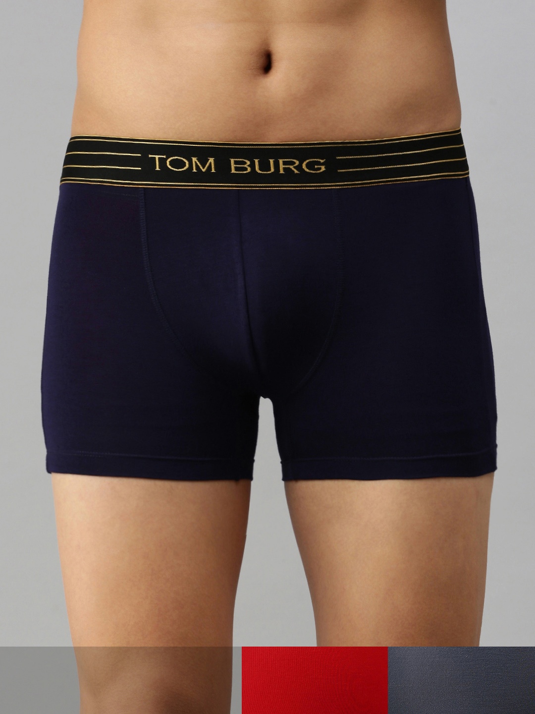 

TOM BURG Men Pack Of 3 Solid Trunks 3054, Red
