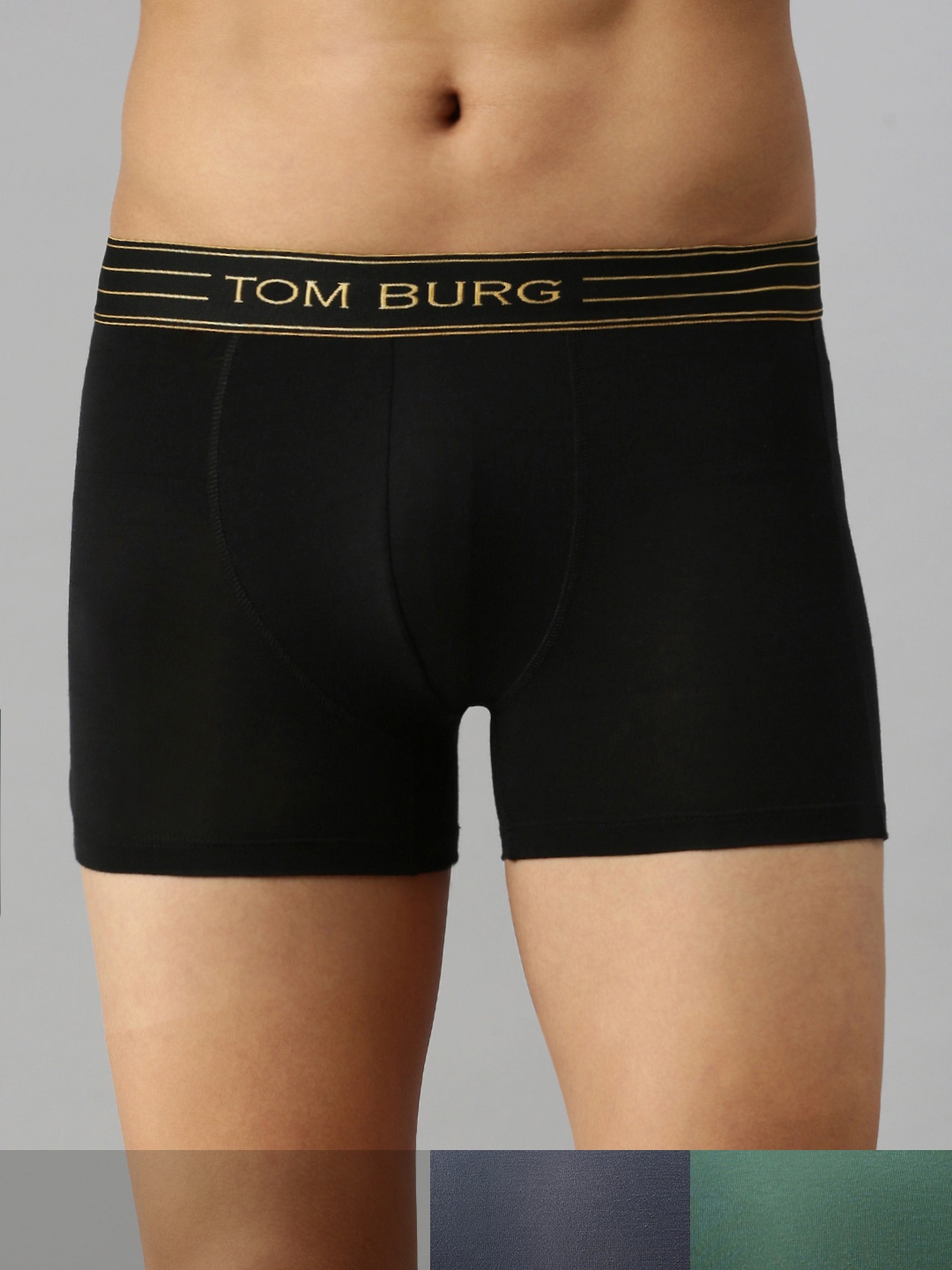 

TOM BURG Men Pack Of 3 Black Solid Trunks 3059, Olive