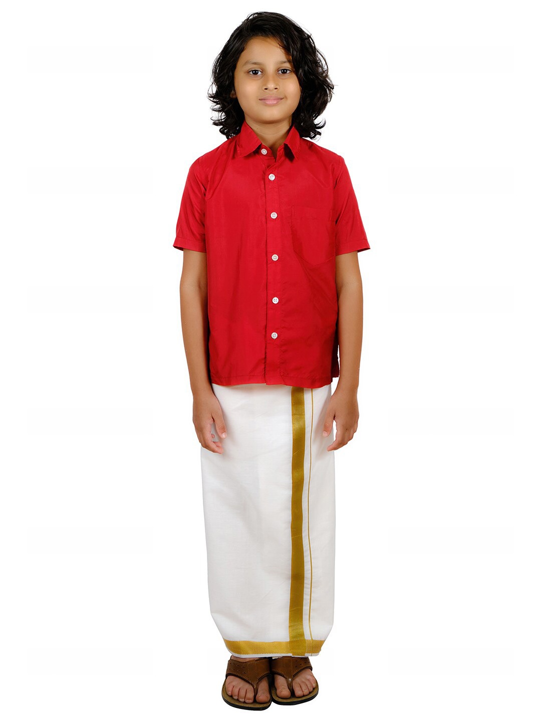 

Sethukrishna Boys Red & White Shirt with Dhoti