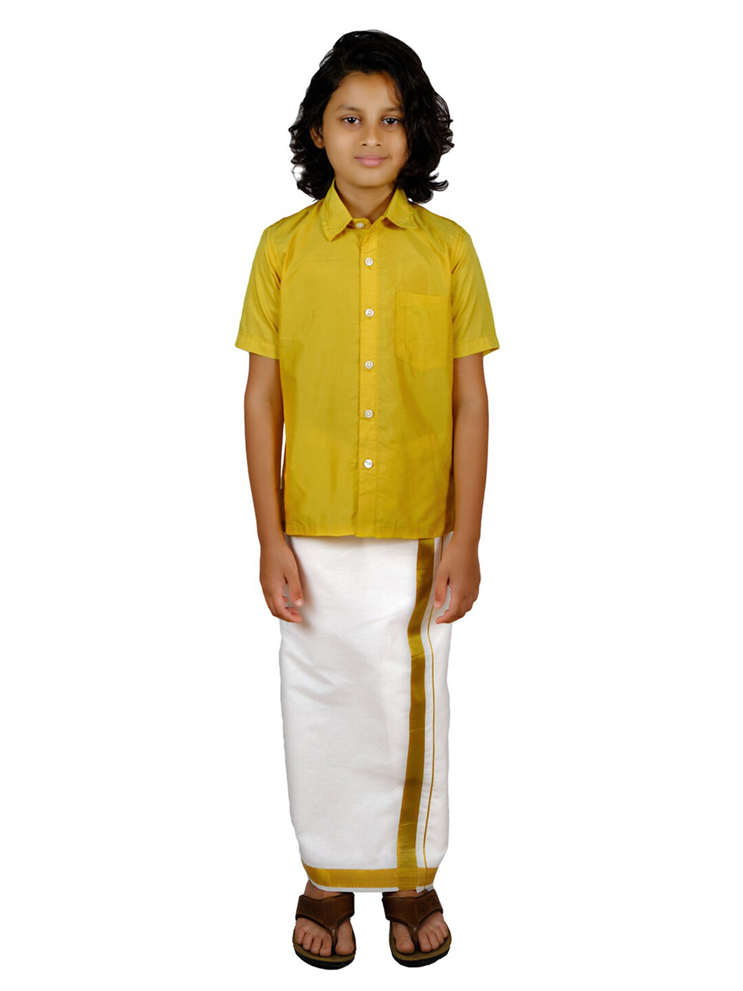 

Sethukrishna Boys Yellow & White Shirt with Dhoti