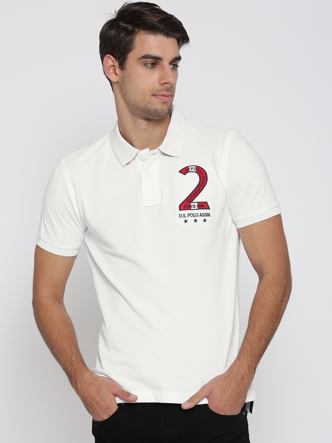 

U.S. Polo Assn. Men White Solid Polo T-shirt