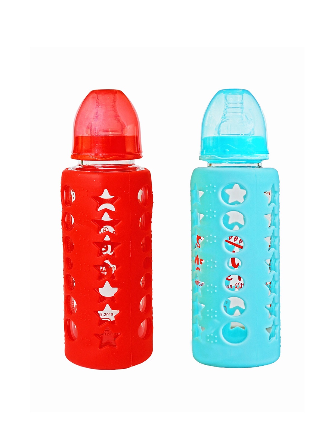 

The Little Lookers Set of 2 Red & Blue Glass Feeding Bottles