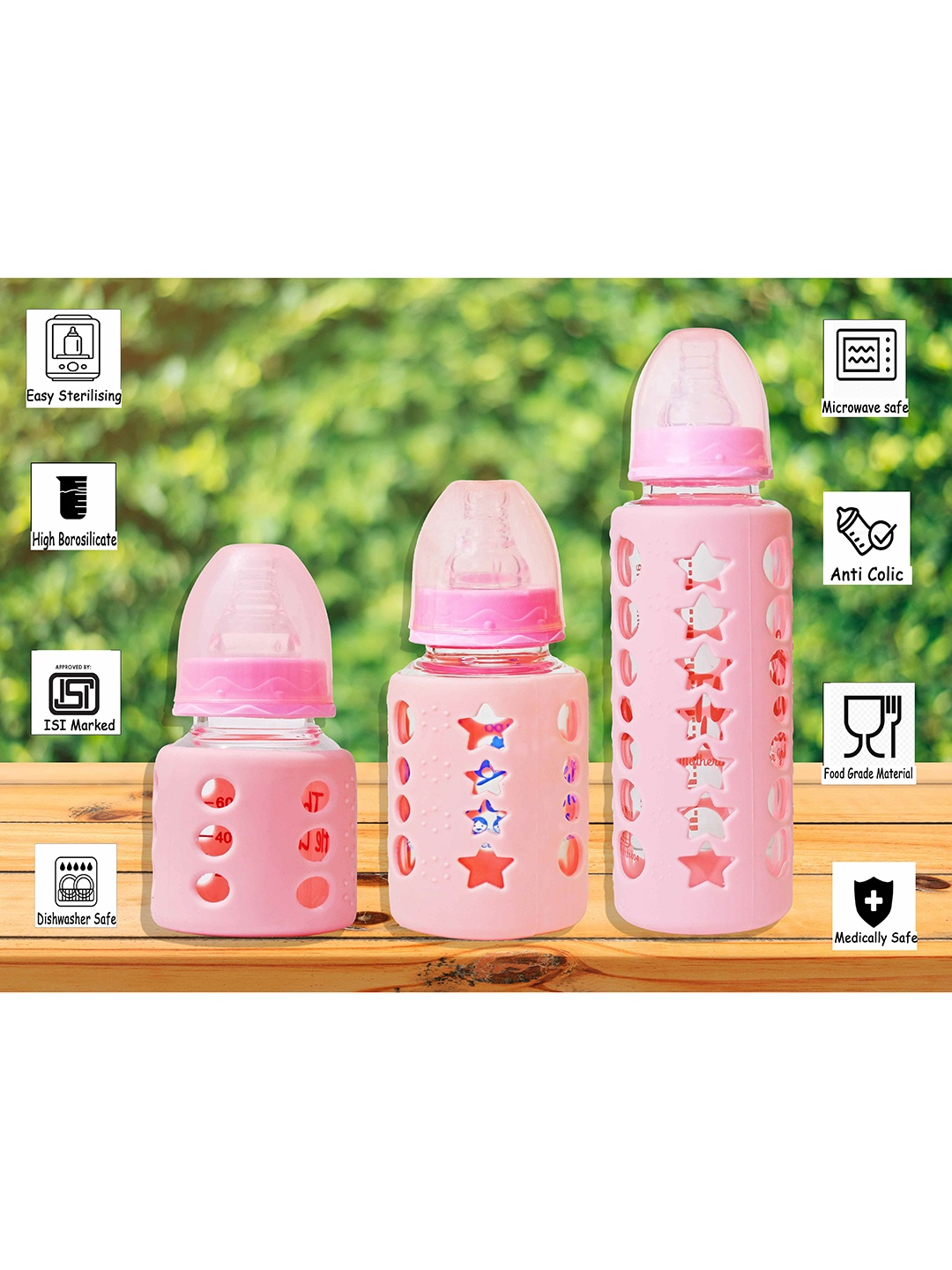 

The Little Lookers Pack of 3 Pink Borosilicate Glass Feeding Bottle