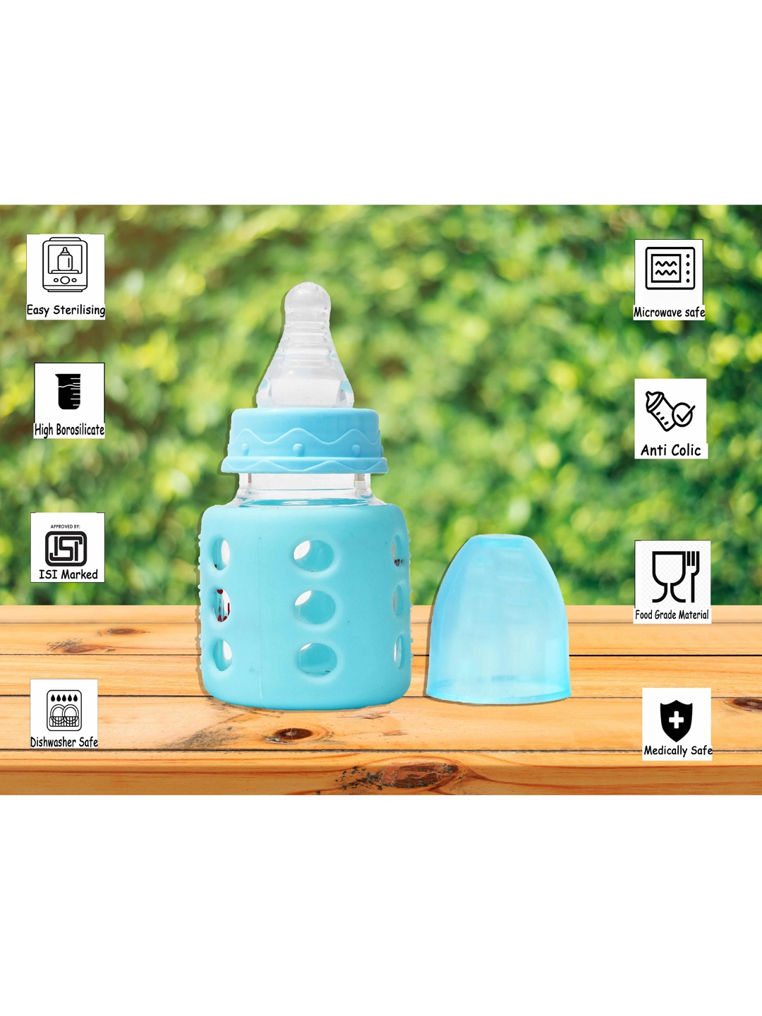

The Little Lookers Blue Borosilicate Feeding Bottle With Anti Colic Nipple