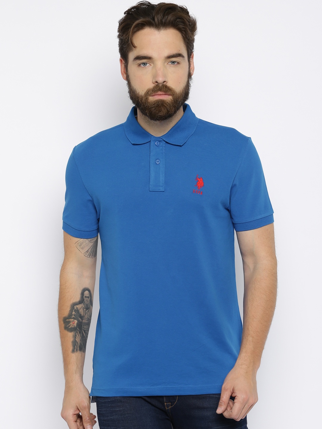 

U.S. Polo Assn. Men Blue Solid Polo T-shirt
