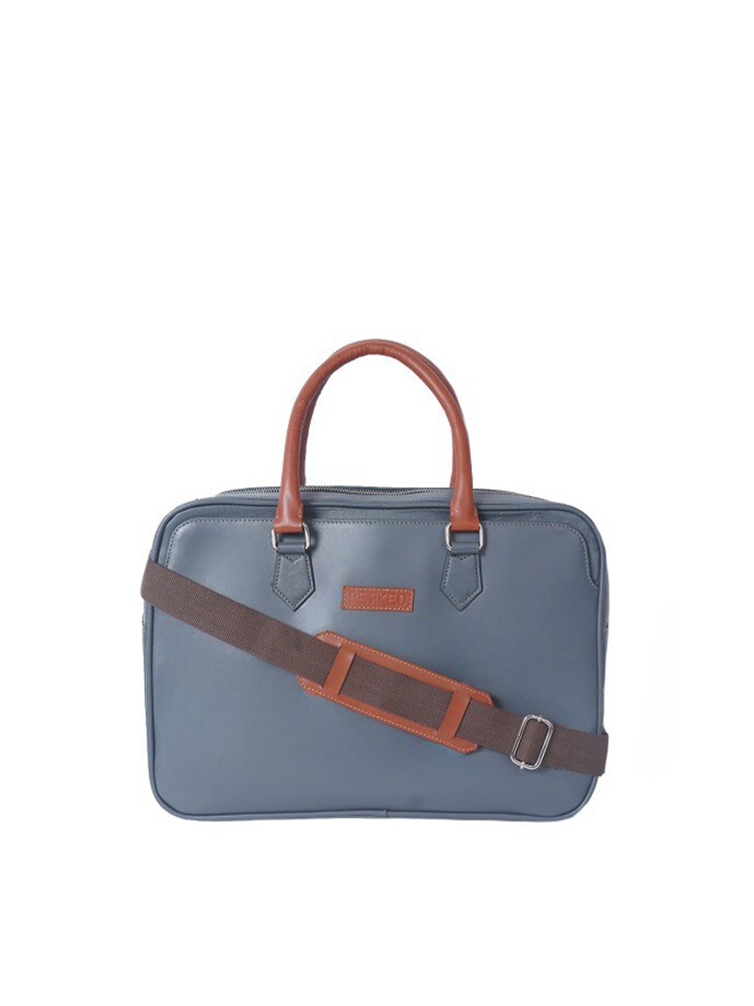 

PERKED Unisex Grey & Brown Leather Laptop Bag