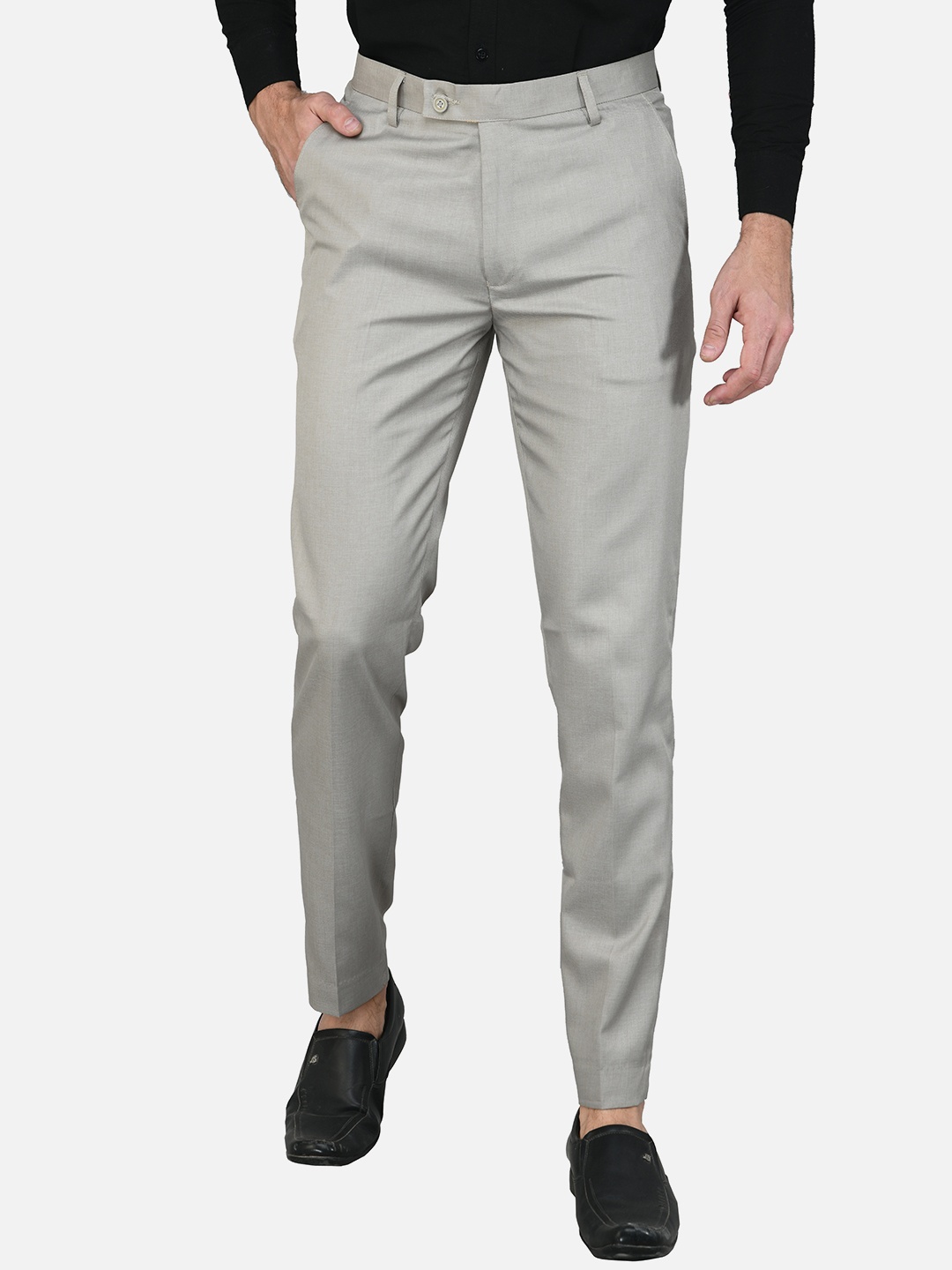 

Sam and Jack Men Silver-Toned Smart Chambray Trousers