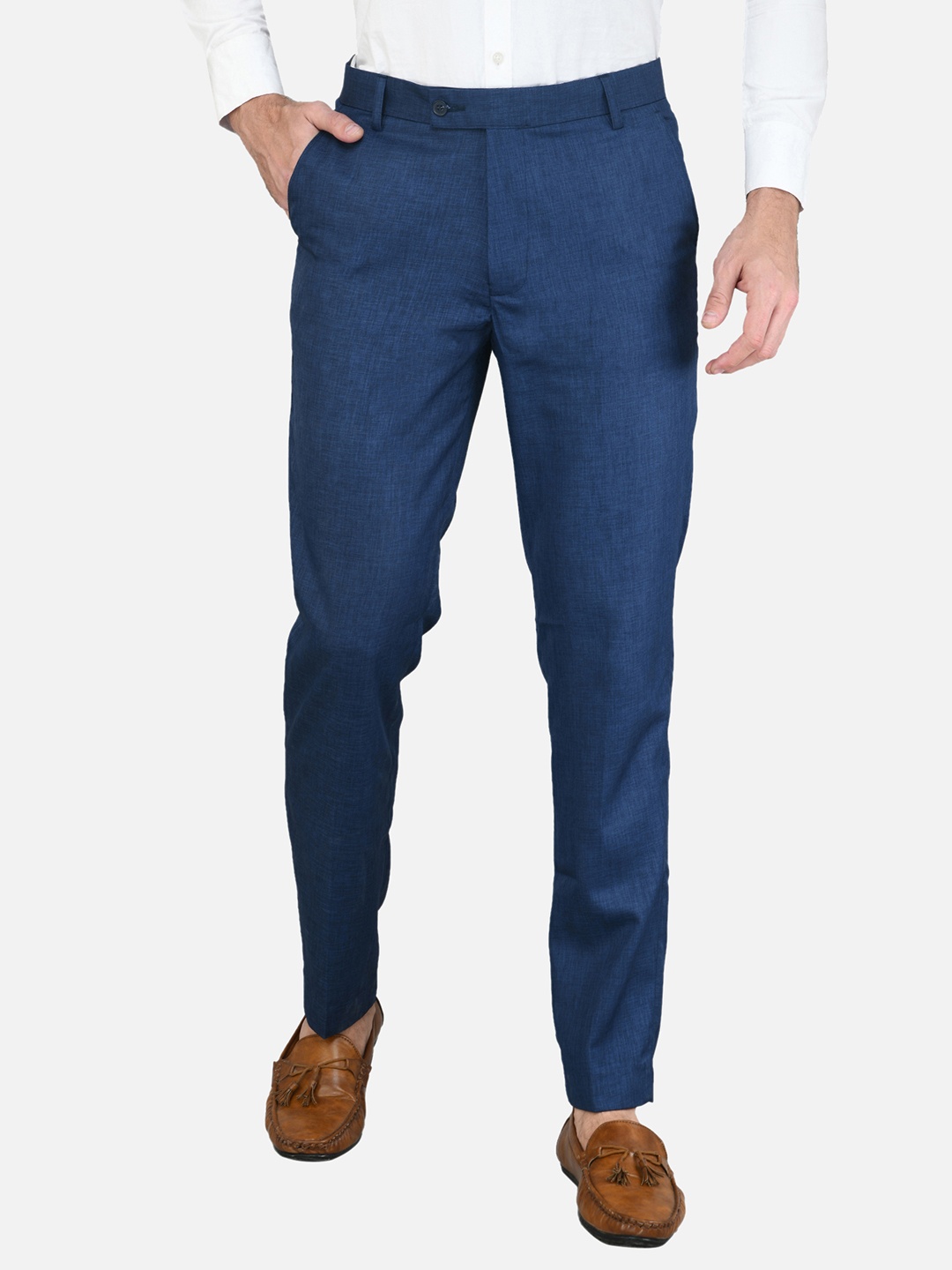 

Sam and Jack Men Blue Smart Chambray Formal Trousers