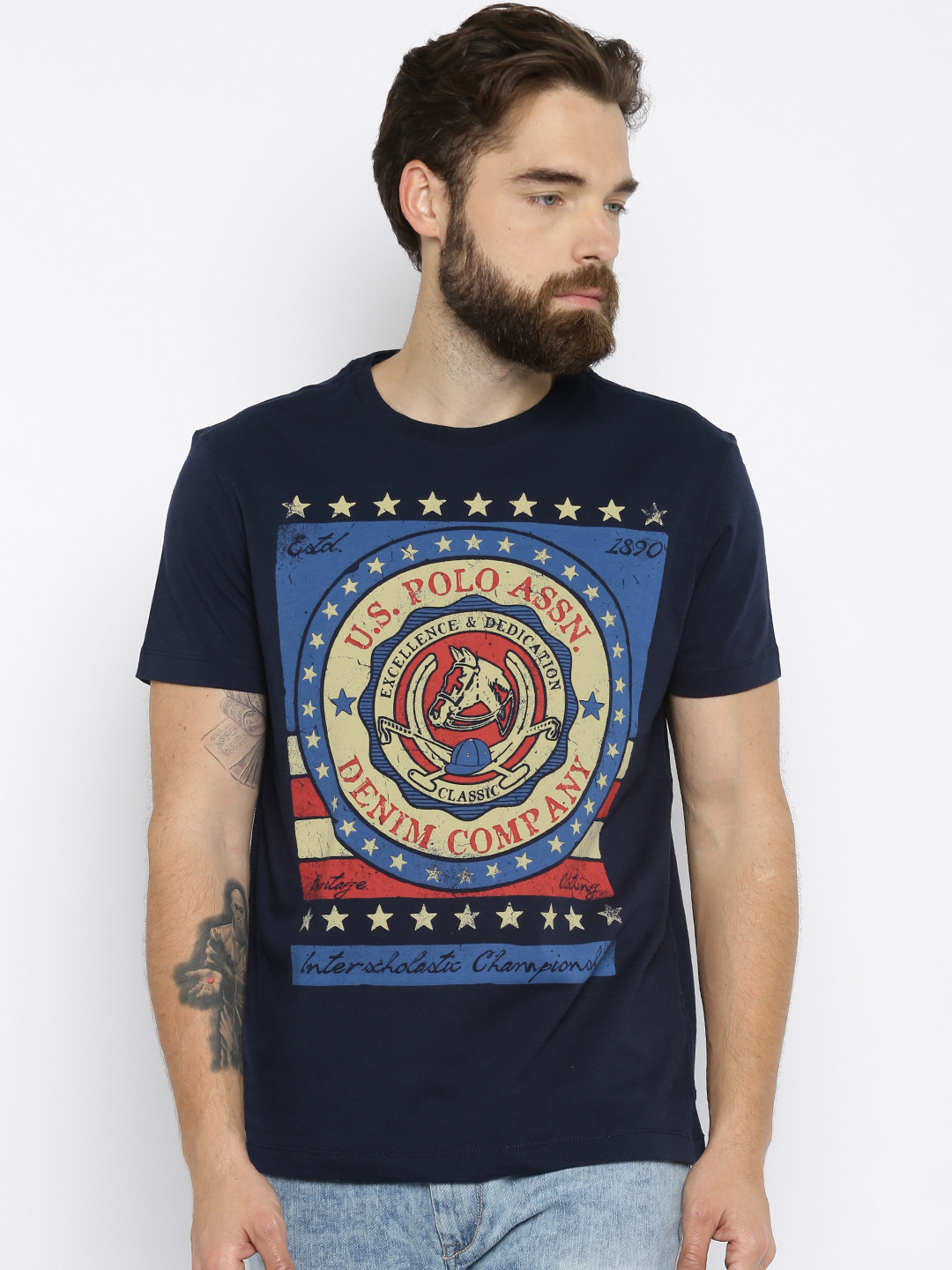 

U.S. Polo Assn. Denim Co. Men Navy Blue Printed T-shirt