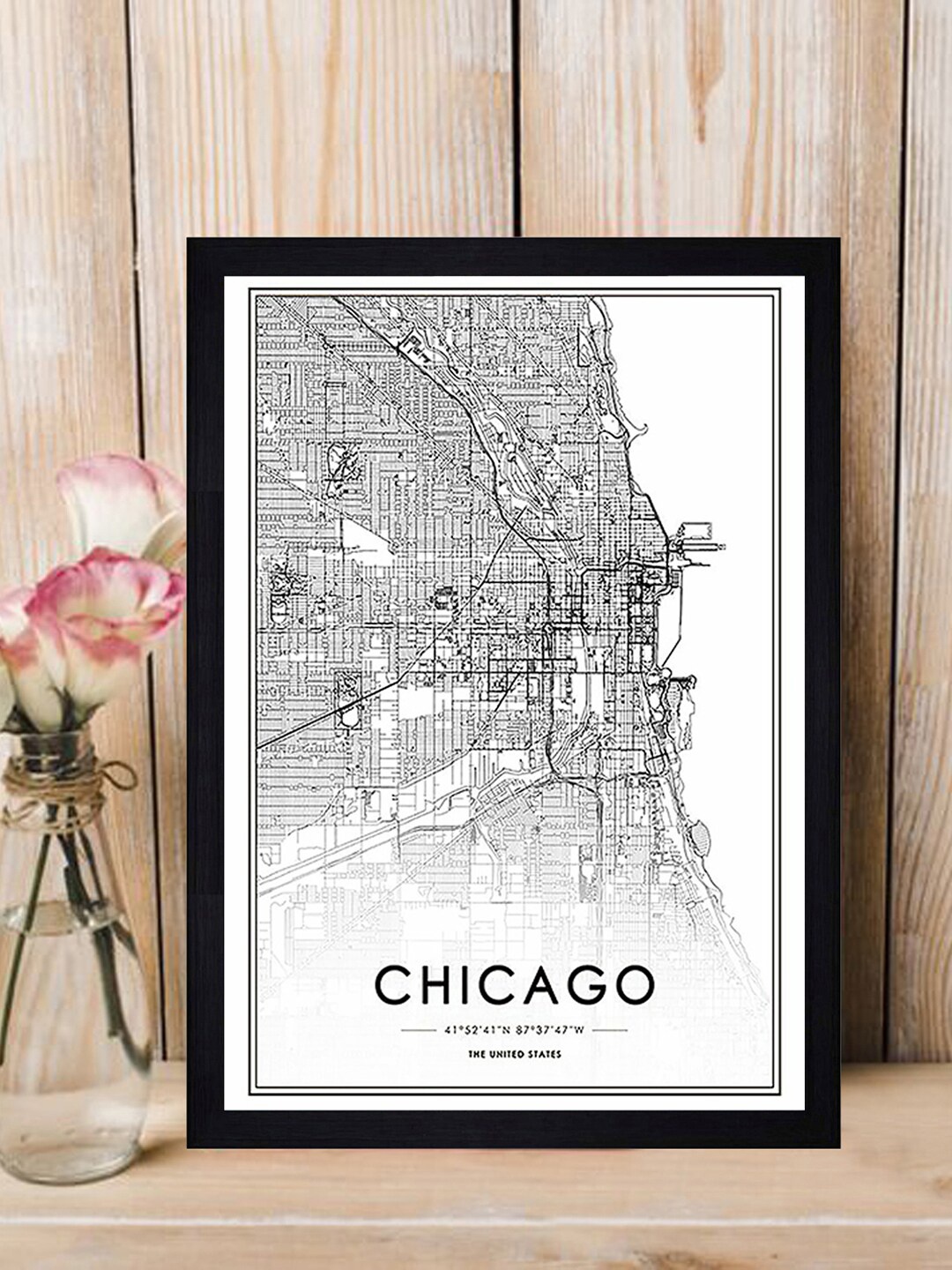 

Gallery99 Black & White Chicago Map Texture Paper Framed Wall Art