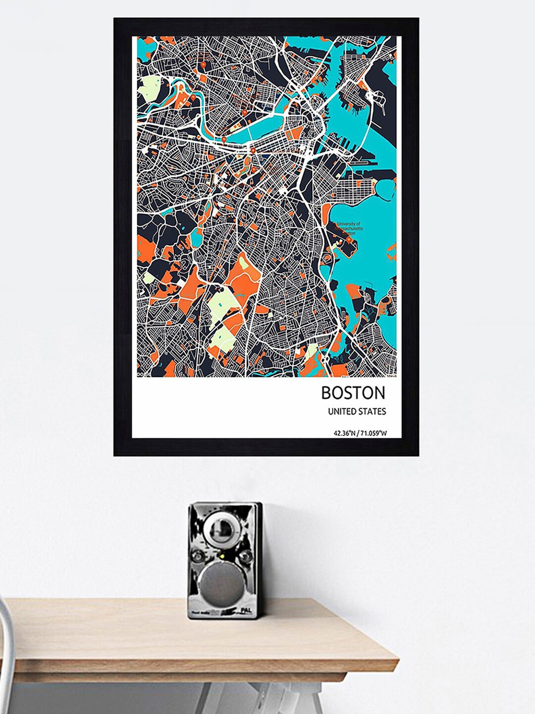 

Gallery99 Boston Map Texture Paper Framed Art Print, Multi