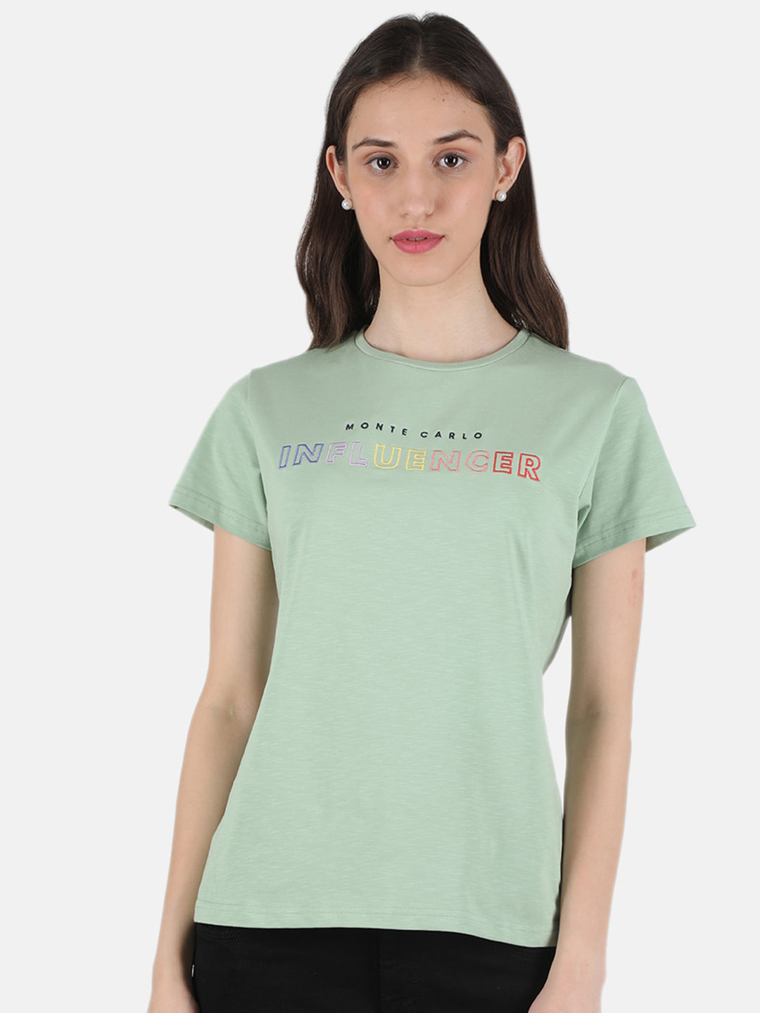 

Monte Carlo Women Sage Green Solid Regular Fit T-shirt