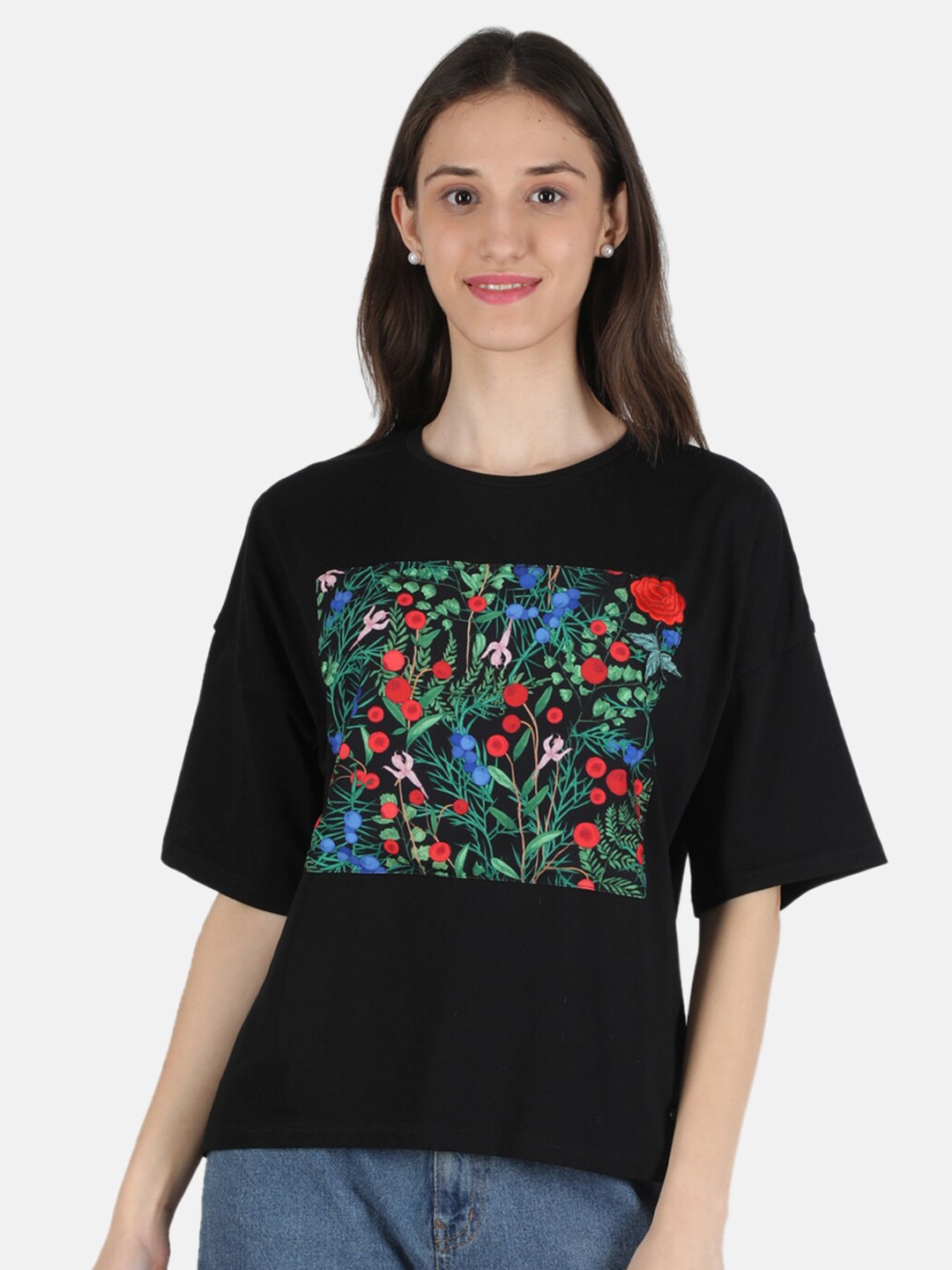 

Monte Carlo Black Floral Print Extended Sleeves Top