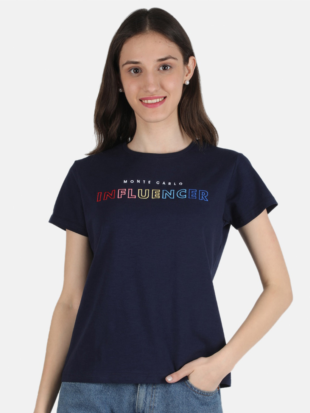 

Monte Carlo Navy Blue Print Top