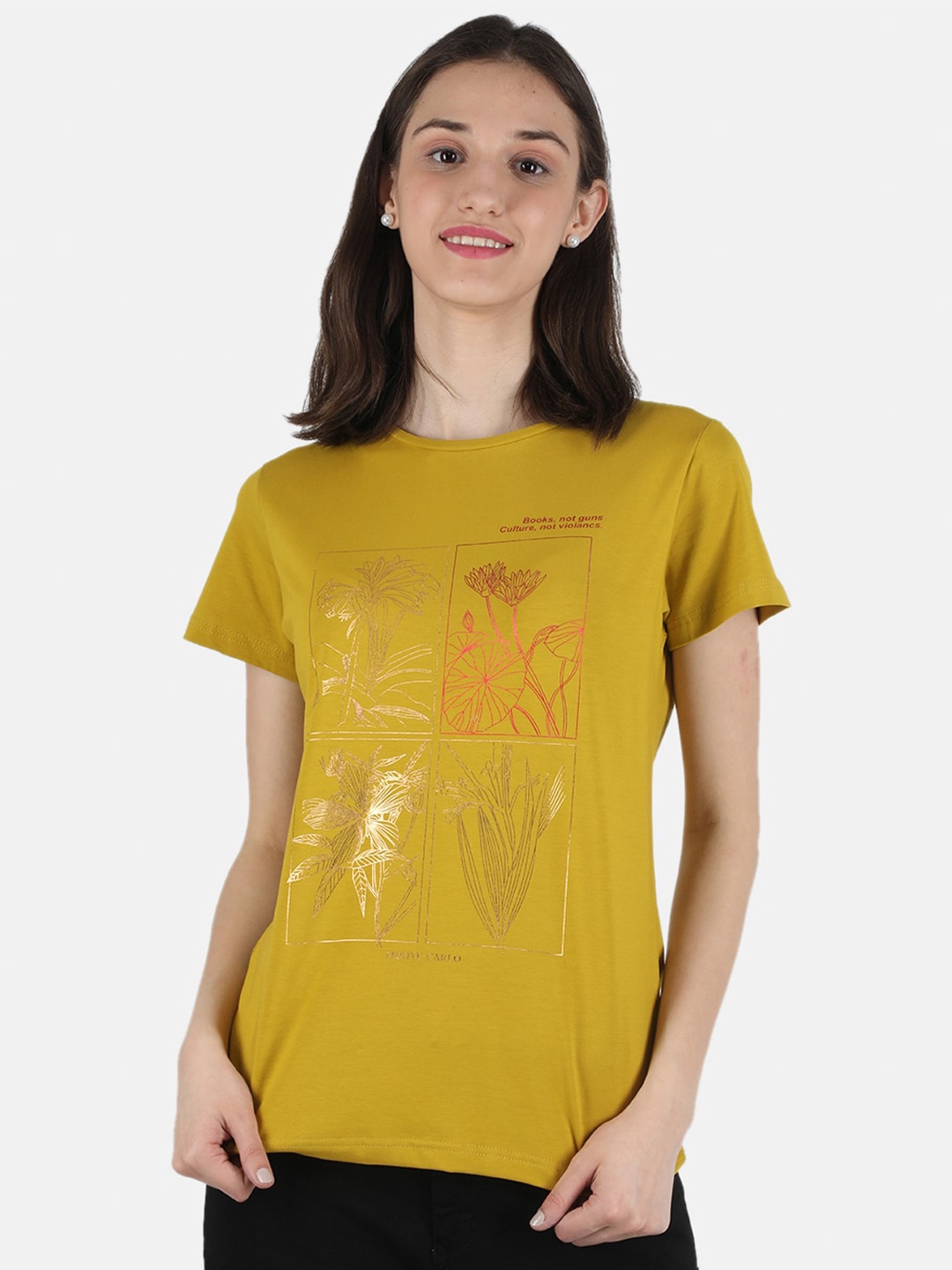 

Monte Carlo Women Mustard Yellow Printed T-shirt