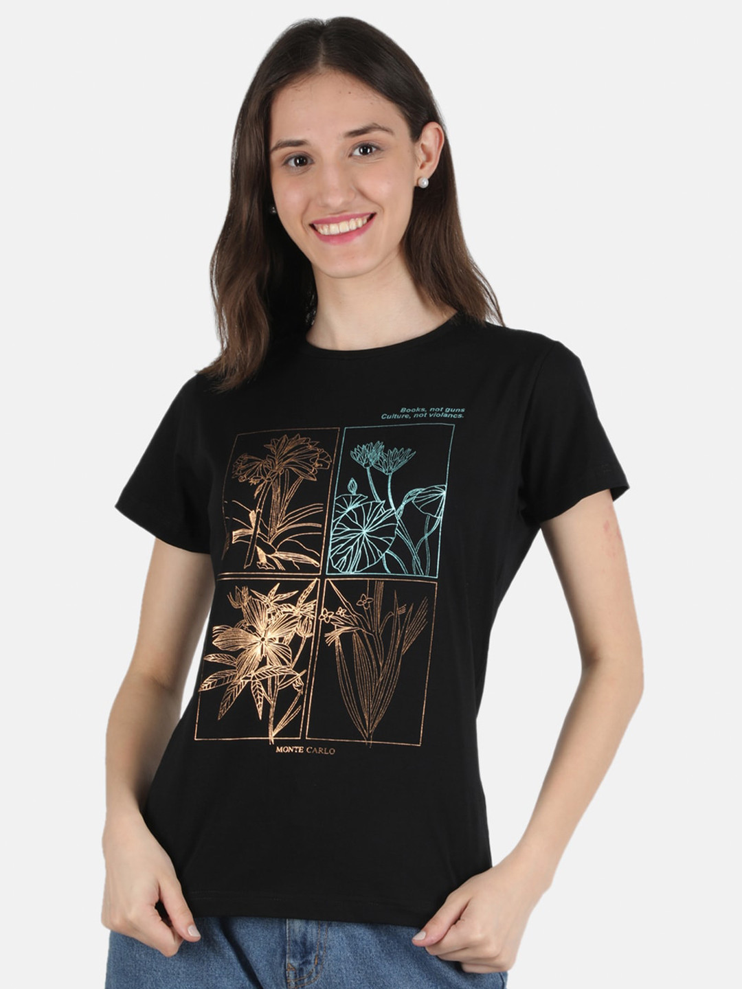 

Monte Carlo Women Black Graphic Printed T-shirt