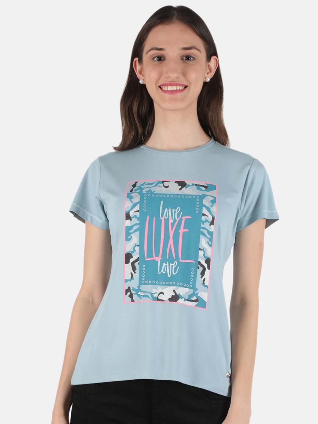 

Monte Carlo Women Blue Typography Printed T-shirt