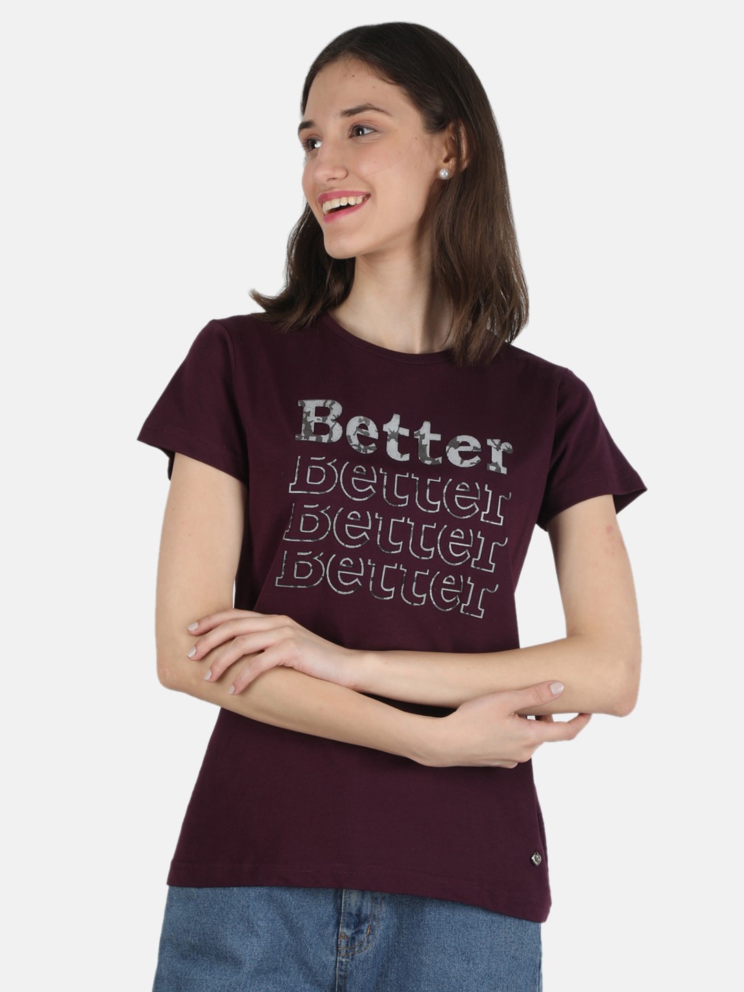 

Monte Carlo Women Maroon Typography Printed T-shirt