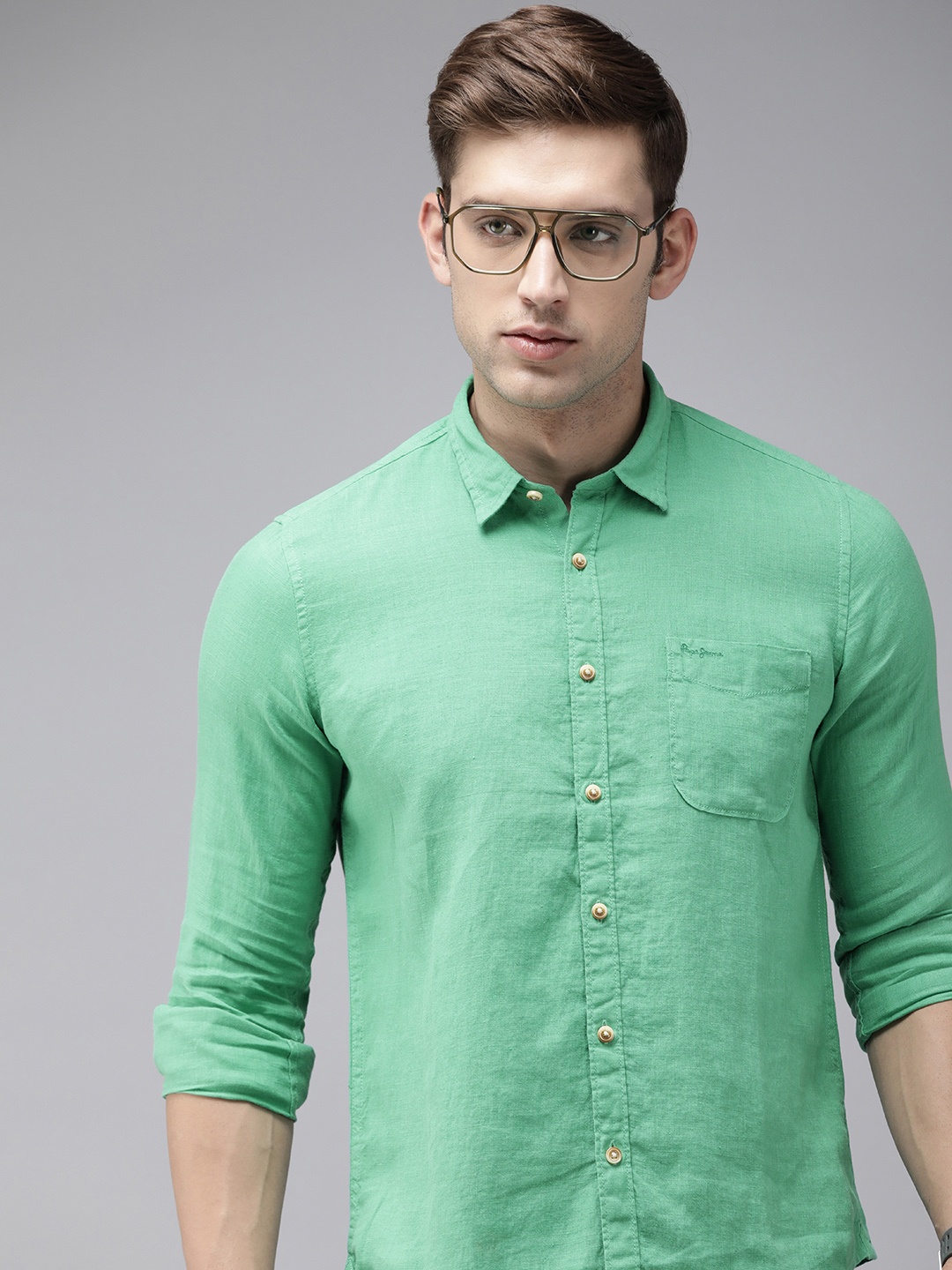 

Pepe Jeans Spread Collar Pure Linen Casual Shirt, Green