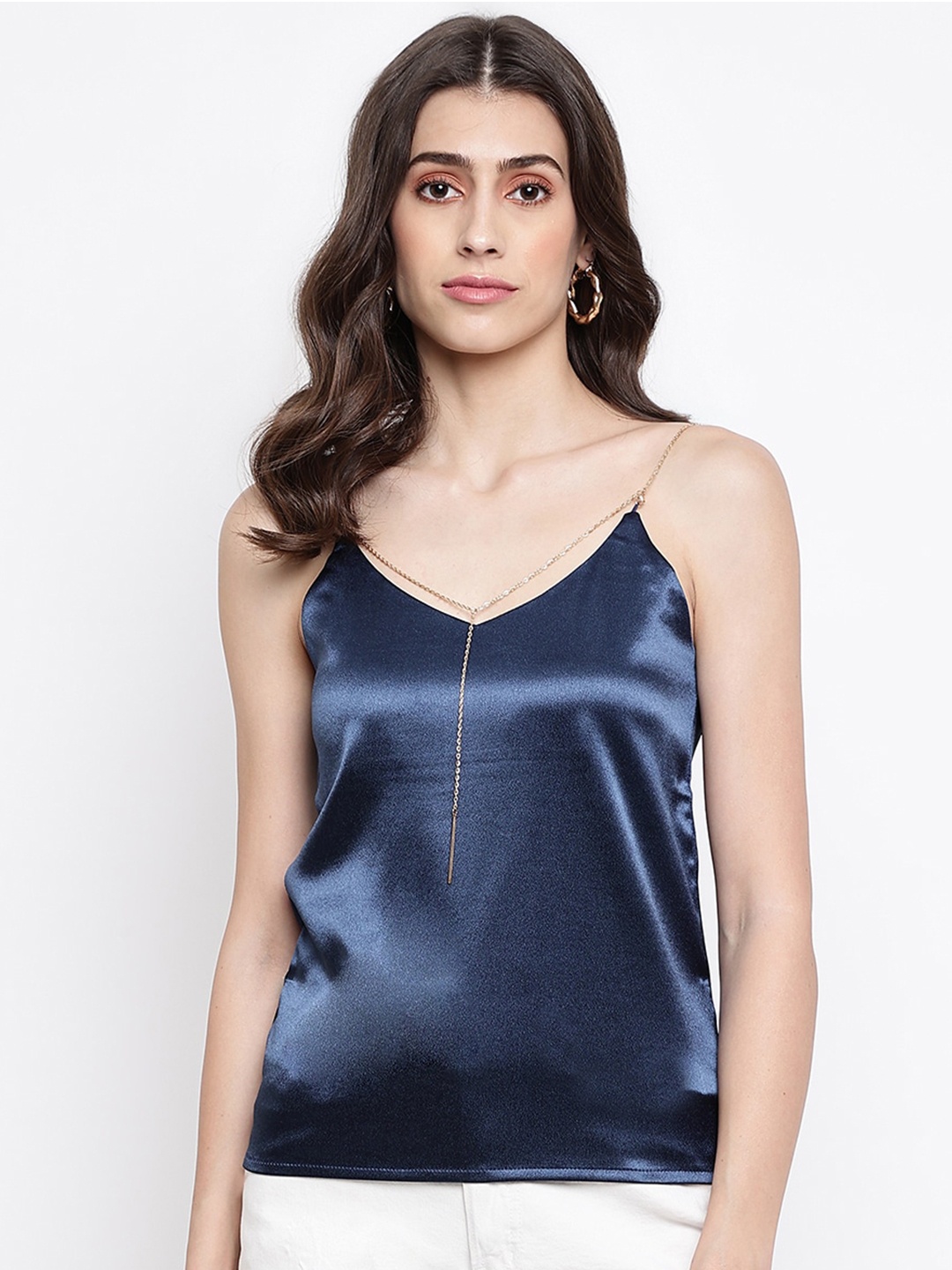 

iki chic Navy Blue Indigo Satin Top