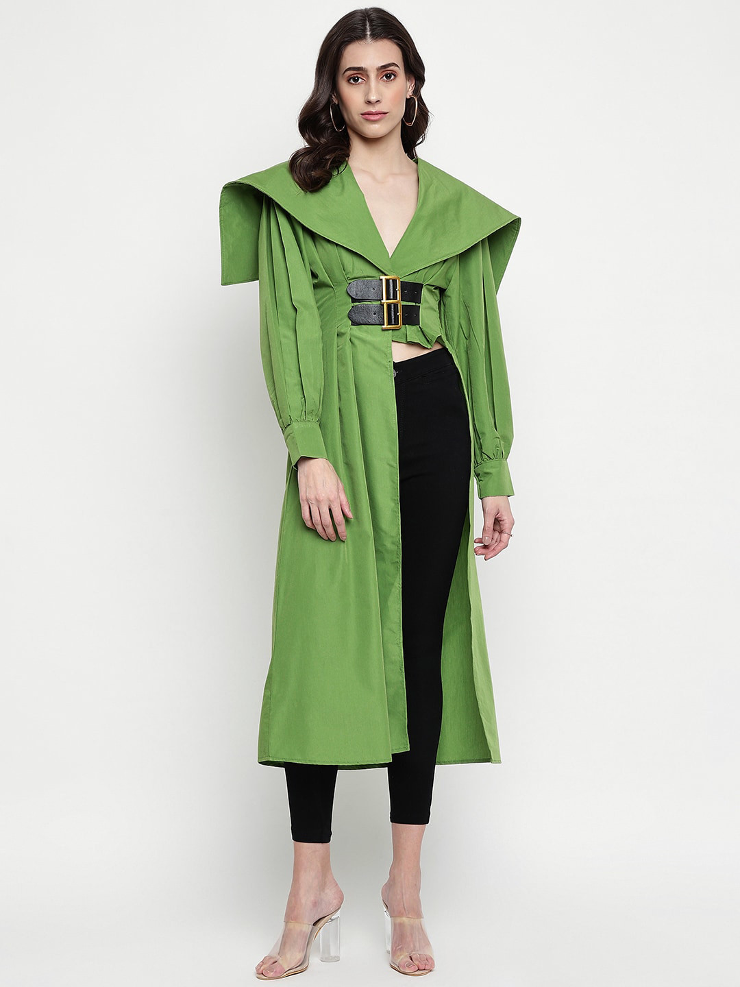 

iki chic Women Green Smocked Cotton Maxi Longline Top