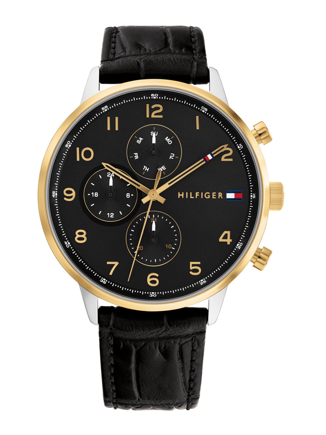 

Tommy Hilfiger Men Patterned Dial & Leather Bracelet Style Straps Analogue Watch TH1791986, Black