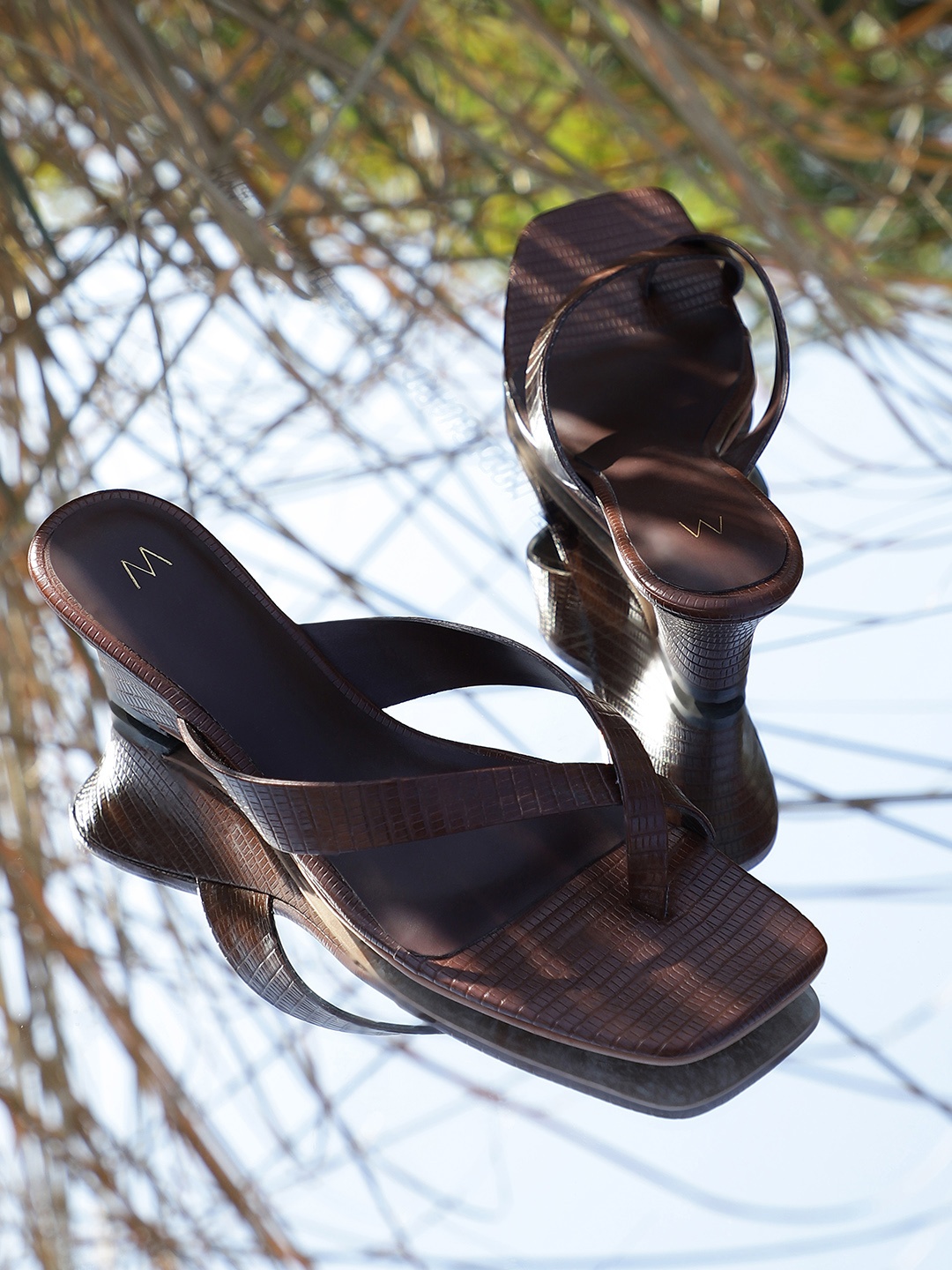 

W Brown Textured PU Wedge Mules