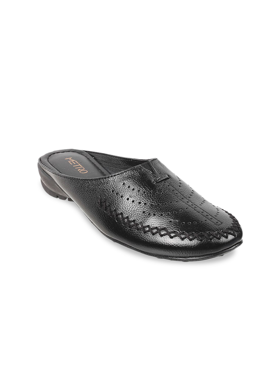 

Metro Women Black Textured Laser Cuts Flats