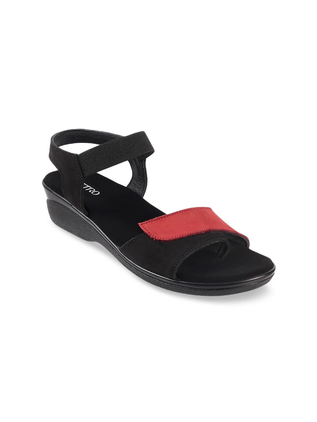 

Metro Black & Red Colourblocked Leather Wedge Sandals