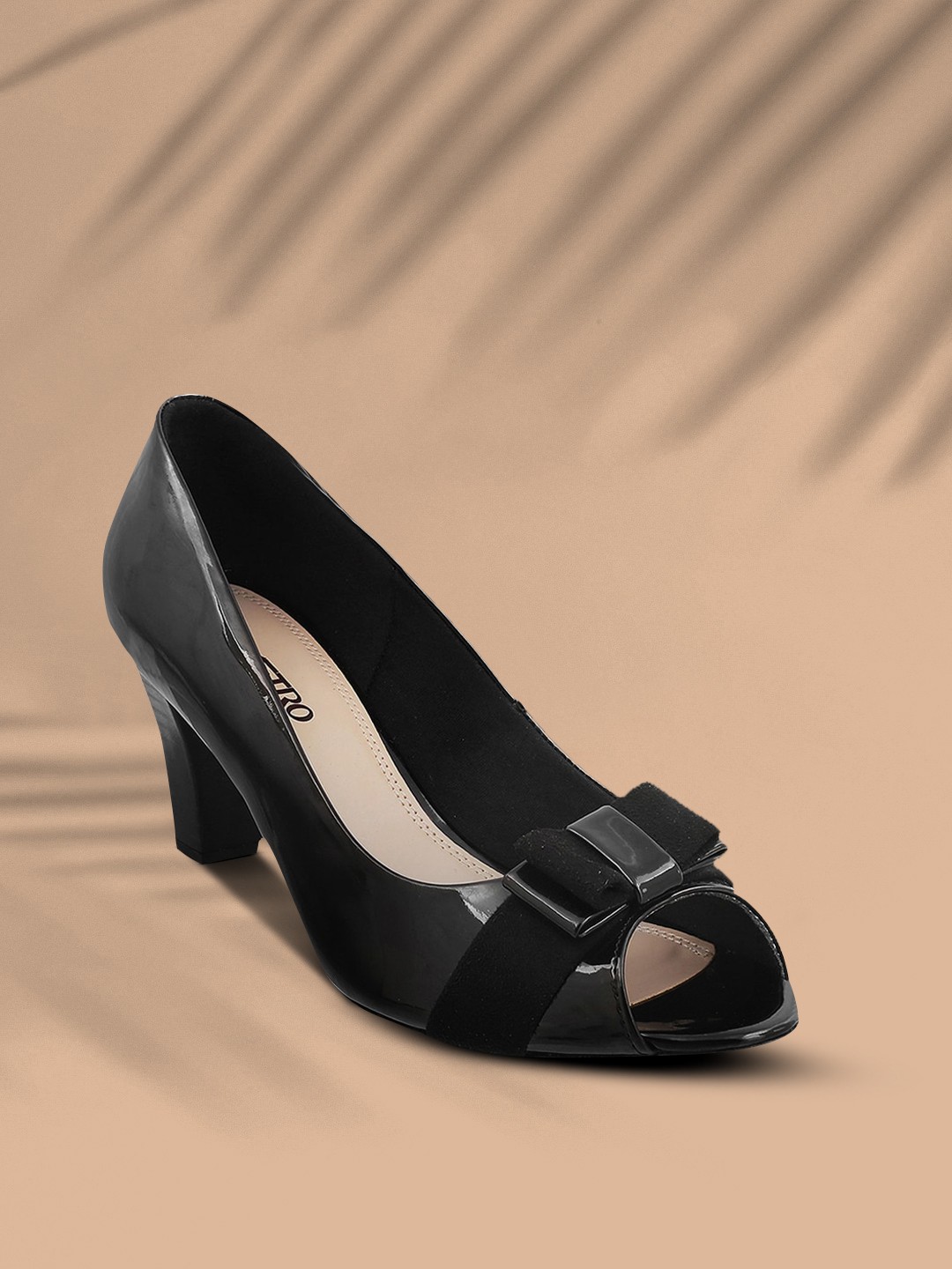 

Metro Black Colourblocked Block Peep Toes with Bows