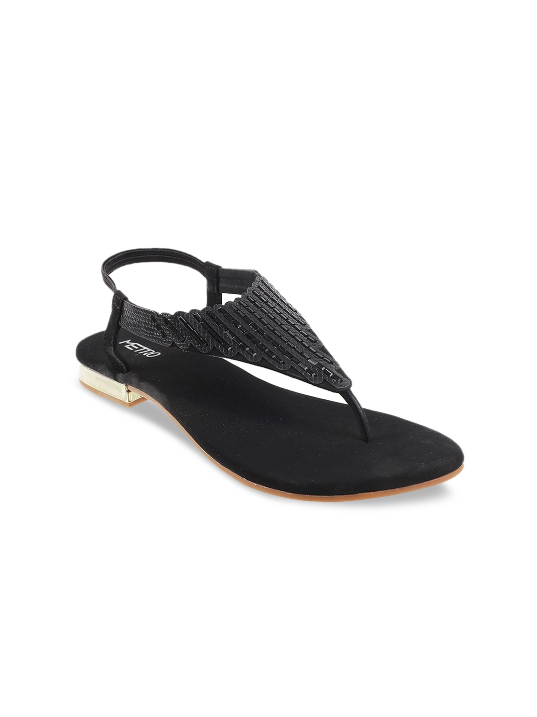 

Metro Women Black Embellished Open Toe Flats