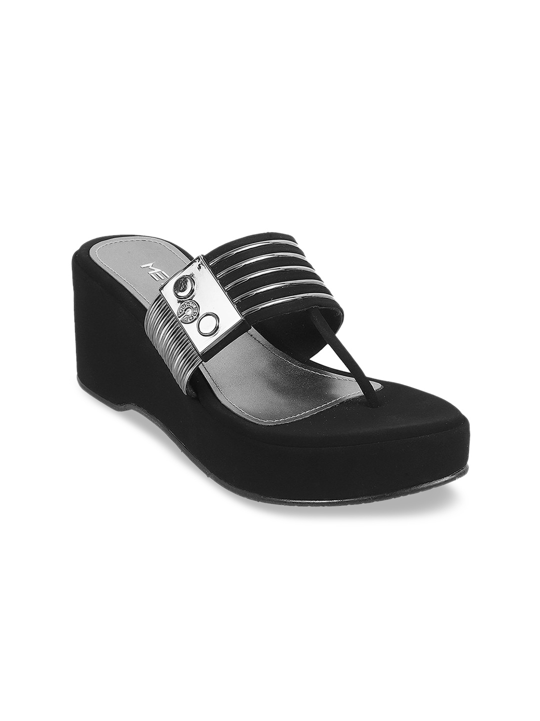 

Metro Silver-Toned Textured Wedge Sandals, Black