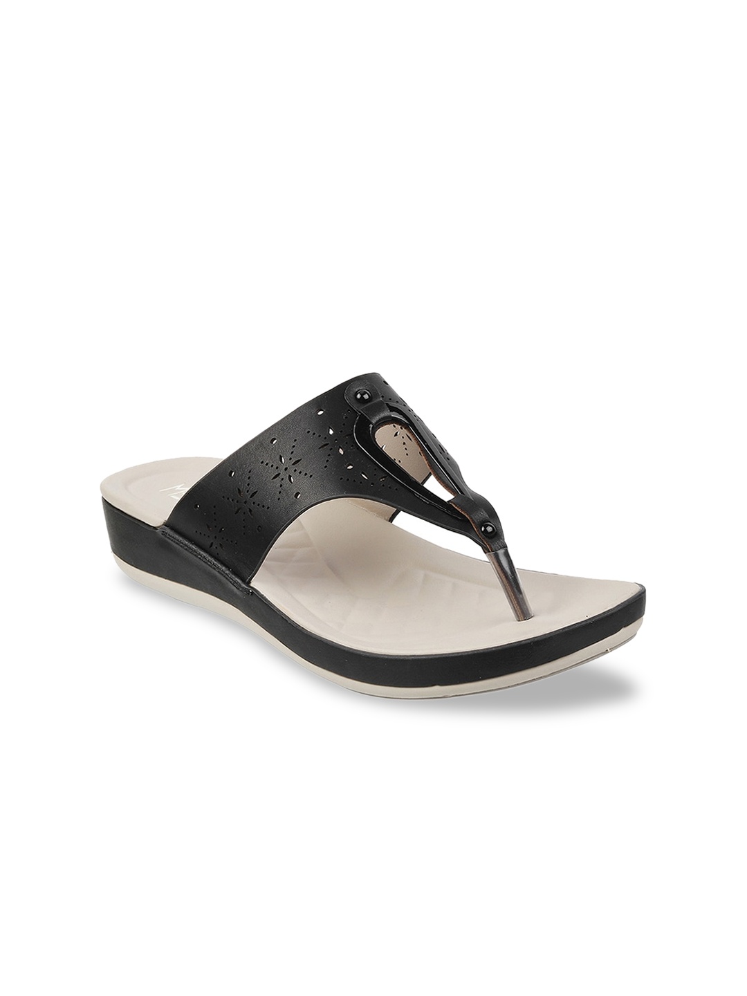 

Metro Black Textured Comfort Heels with Laser Cuts