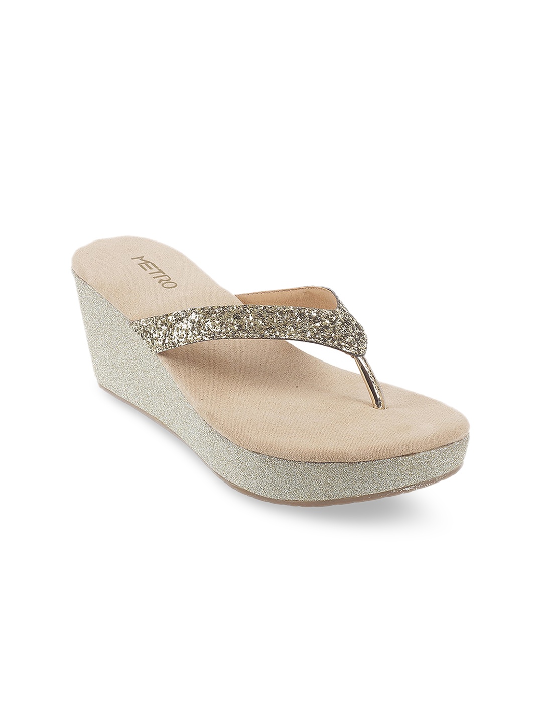 

Metro Gold-Toned & Beige Embellished Wedge Sandals