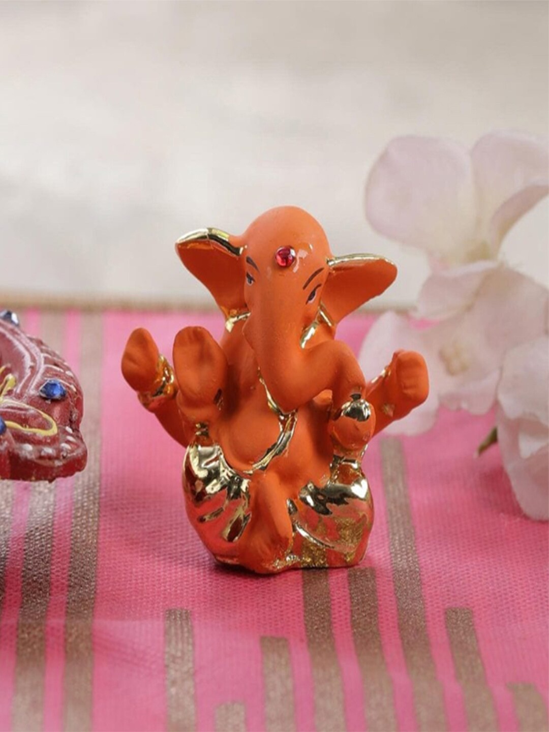 

Gallery99 Gol-Colored & Orange Handpainted Lord Ganpati Idol Showpieces, Gold